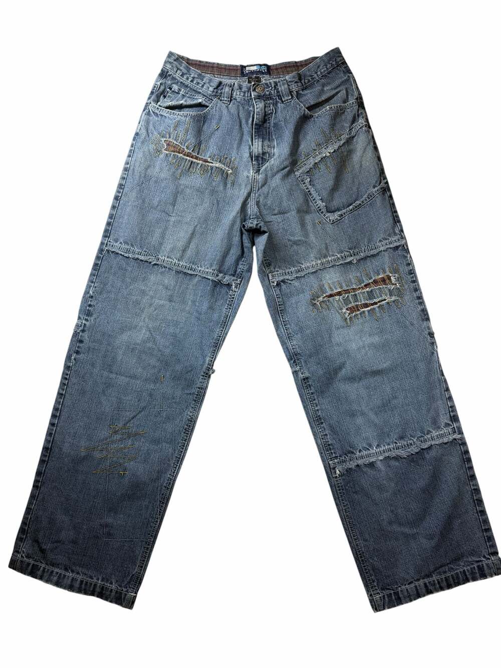 Southpole Mens Jeans 34 Blue Baggy Wide Leg Distressed Y2K Skate Hip Hop Denim
